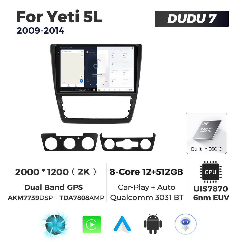 Navigatie Dedicata Skoda Yeti 5L 2009-2014 DUDU7 9" 12GB RAM, 512GB ROM, Octacore, Ecran 2K, CarPlay&AndroidAuto, Android - imagine 5