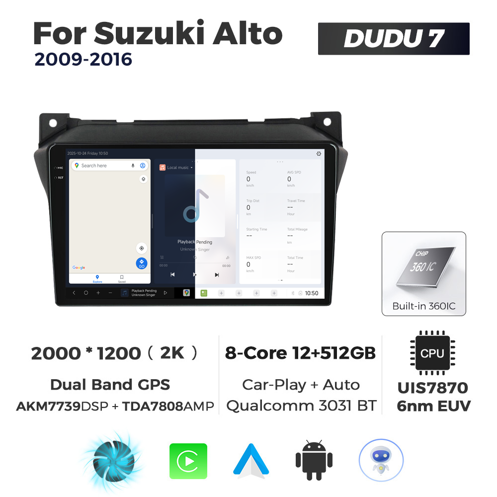 Navigatie Dedicata Suzuki Alto 2009-2016 DUDU7 9" 12GB RAM, 512GB ROM, Octacore, Ecran 2K, CarPlay&AndroidAuto, Android - imagine 5