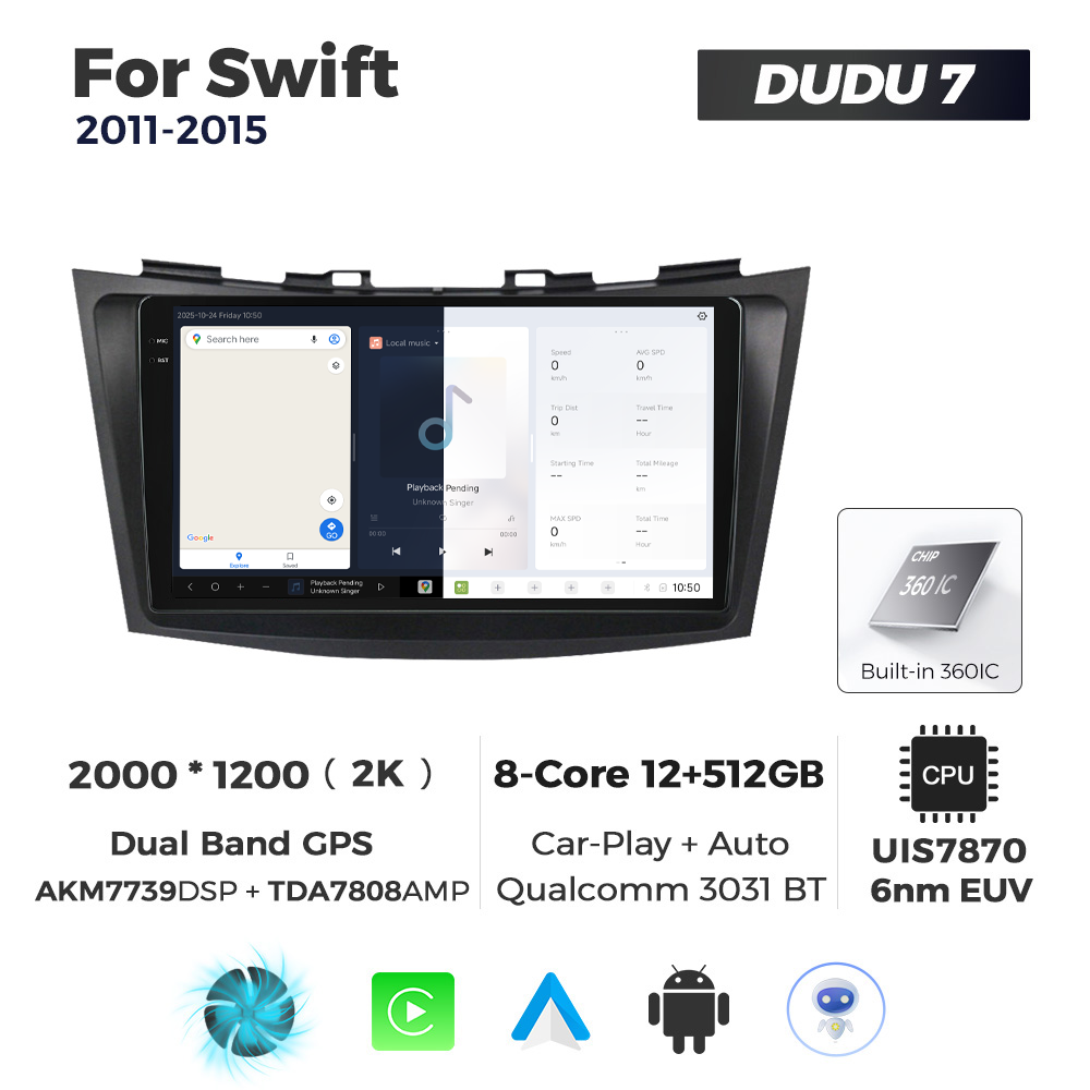 Navigatie Dedicata Suzuki Swift 2011-2015 DUDU7 9" 12GB RAM, 512GB ROM, Octacore, Ecran 2K, CarPlay&AndroidAuto, Android - imagine 5