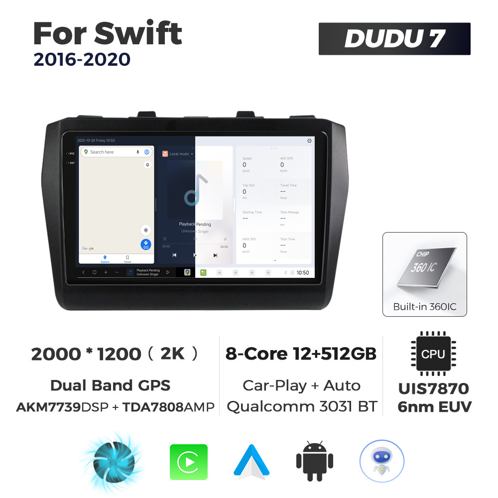 Navigatie Dedicata Suzuki Swift 2016-2020 DUDU7 9" 12GB RAM, 512GB ROM, Octacore, Ecran 2K, CarPlay&AndroidAuto, Android - imagine 5