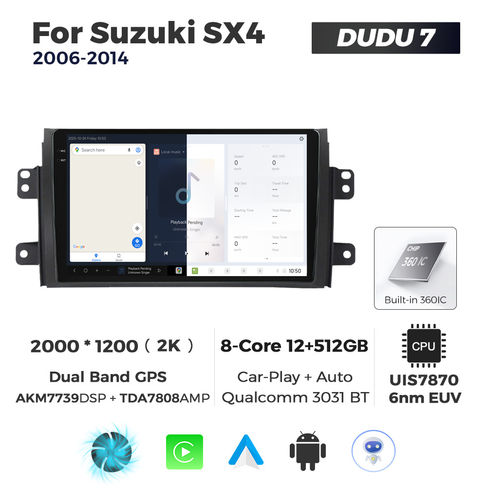 Navigatie Dedicata Suzuki SX4 2006-2014 DUDU7 9" 12GB RAM, 512GB ROM, Octacore, Ecran 2K, CarPlay&AndroidAuto, Android - imagine 5