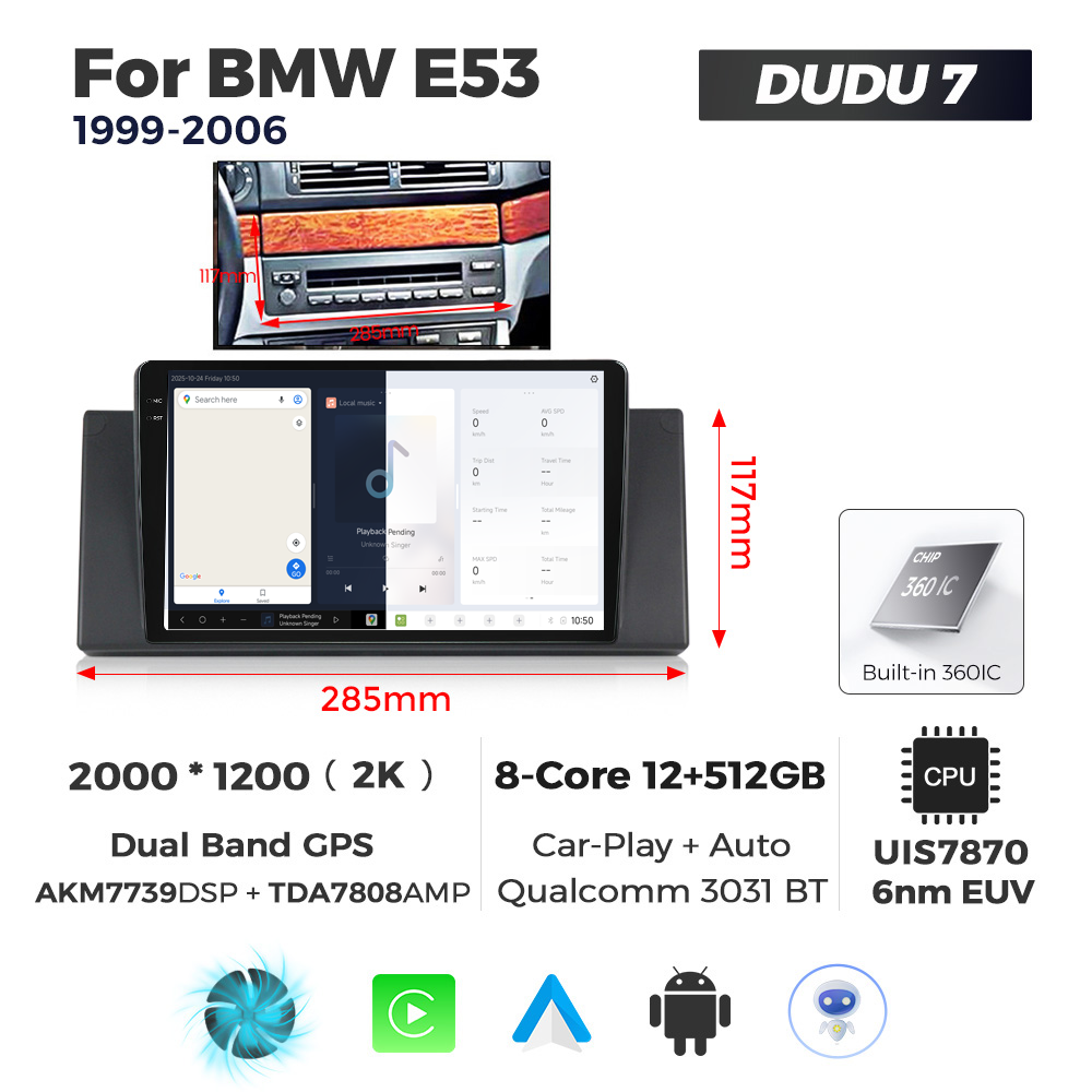 Navigatie Dedicata BMW X5 E53 1999-2006 DUDU7 9" 12GB RAM, 512GB ROM, Octacore, Ecran 2K, CarPlay&AndroidAuto, Android - imagine 5