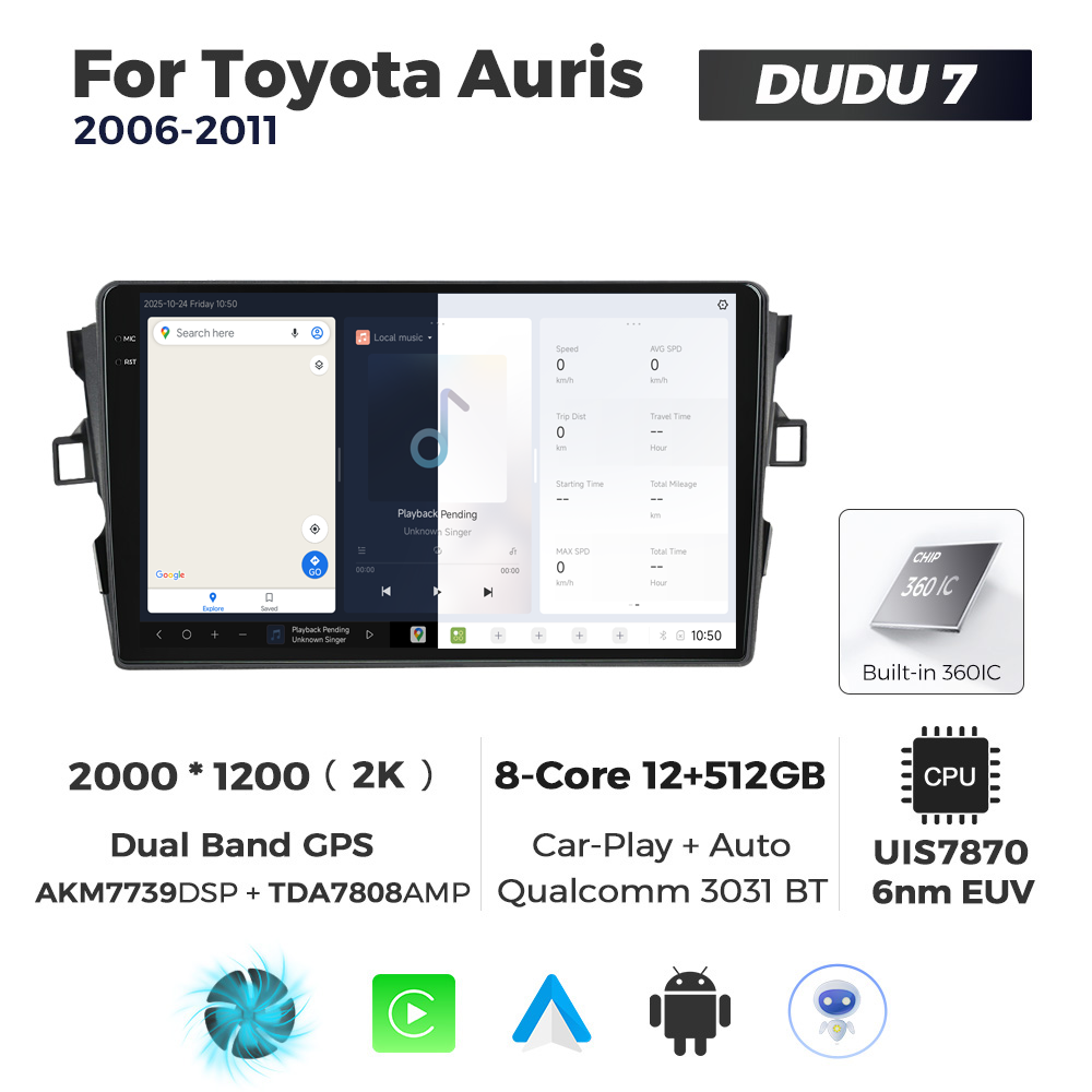 Navigatie Dedicata Toyota Auris 2006-2011 DUDU7 9" 12GB RAM, 512GB ROM, Octacore, Ecran 2K, CarPlay&AndroidAuto, Android - imagine 5