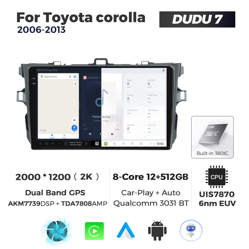 Navigatie Dedicata Toyota Corolla 2006-2013 DUDU7 9" 12GB RAM, 512GB ROM, Octacore, Ecran 2K, CarPlay&AndroidAuto, Android - imagine 5