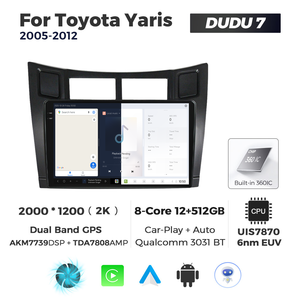 Navigatie Dedicata Toyota Yaris 2005-2012 DUDU7 9" 12GB RAM, 512GB ROM, Octacore, Ecran 2K, CarPlay&AndroidAuto, Android - imagine 5