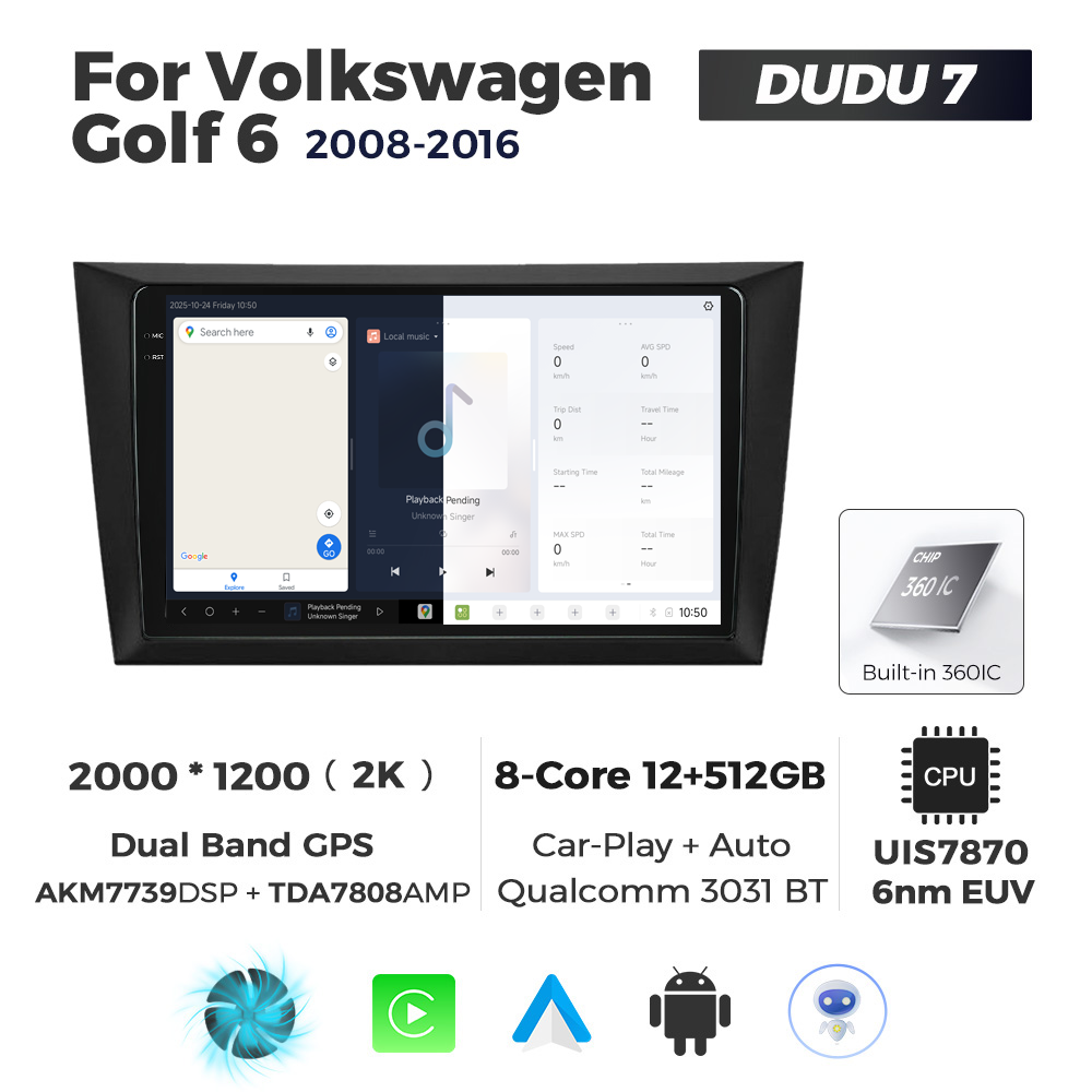 Navigatie Dedicata Volkswagen Golf 6 2008-2016 DUDU7 9" 12GB RAM, 512GB ROM, Octacore, Ecran 2K, CarPlay&AndroidAuto, Android - imagine 5