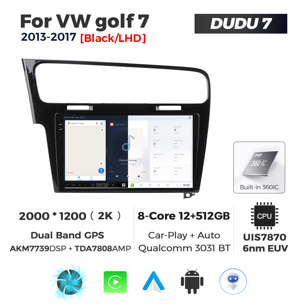 Navigatie Dedicata Volkswagen Golf 7 Negru 2013-2017 DUDU7 9" 12GB RAM, 512GB ROM, Octacore, Ecran 2K, CarPlay&AndroidAuto, Android - imagine 5