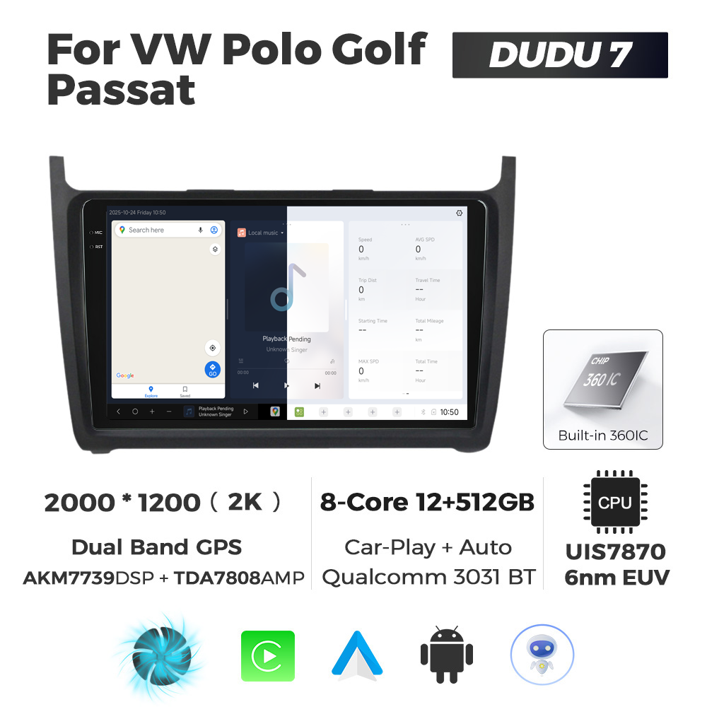 Navigatie Dedicata Volkswagen Polo 2009-2017 DUDU7 9" 12GB RAM, 512GB ROM, Octacore, Ecran 2K, CarPlay&AndroidAuto, Android - imagine 5
