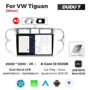 Navigatie Dedicata Volkswagen Tiguan 2007-2016 Gri DUDU7 9" 12GB RAM, 512GB ROM, Octacore, Ecran 2K, CarPlay&AndroidAuto, Android - imagine 5