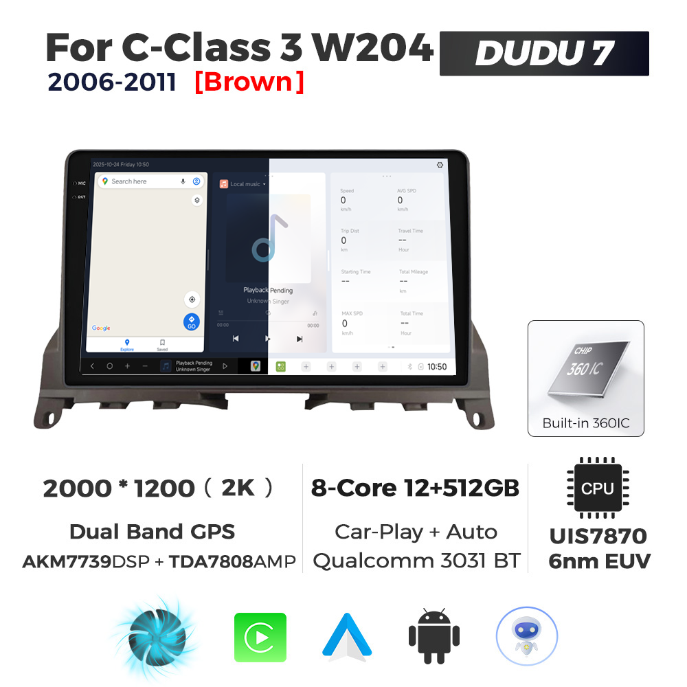Navigatie Dedicata Benz C-Class 3 W204 2006-2011 DUDU7 9" 12GB RAM, 512GB ROM, Octacore, Ecran 2K, CarPlay&AndroidAuto, Android - imagine 5