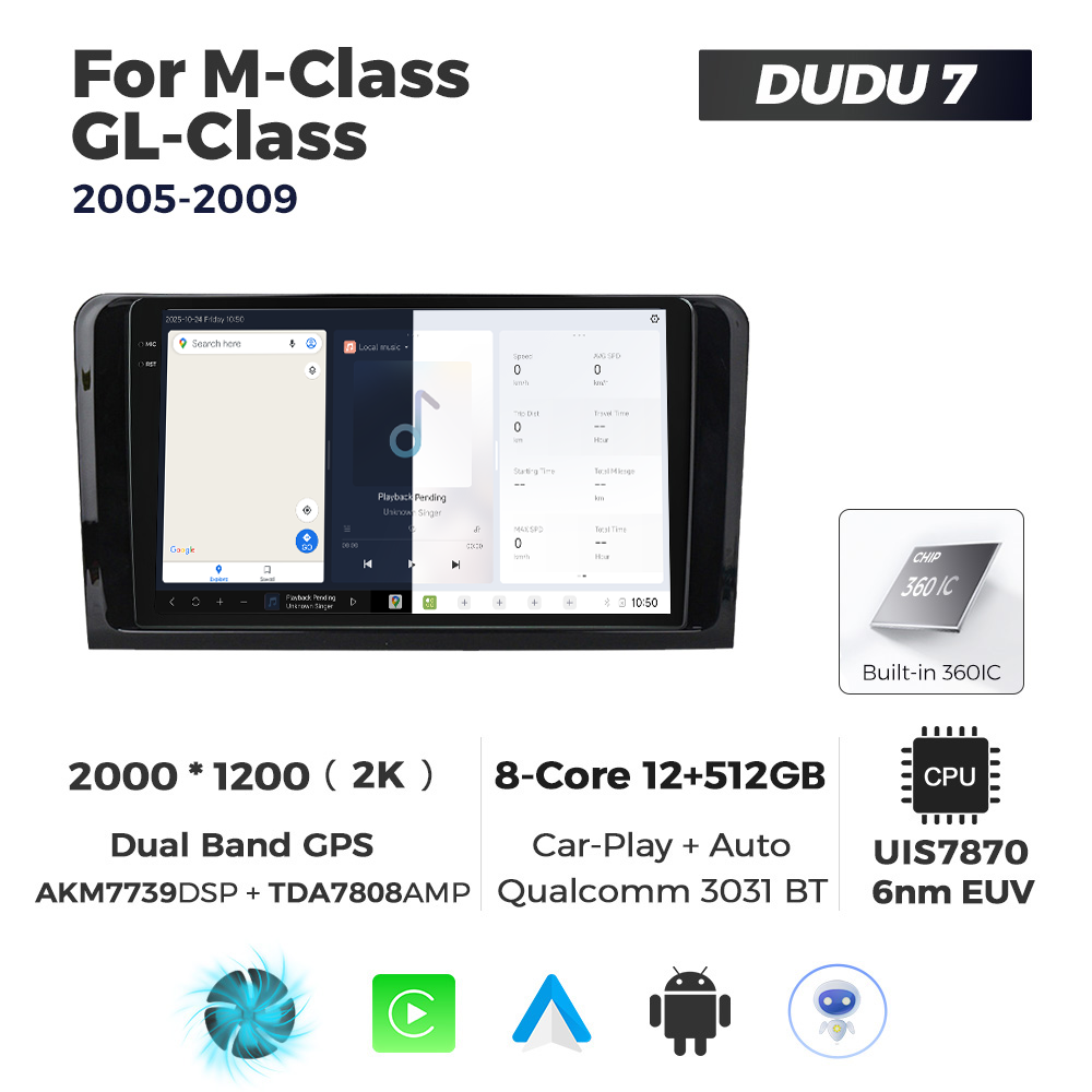 Navigatie Dedicata Benz ML/GL-Class 2005-2009 DUDU7 9" 12GB RAM, 512GB ROM, Octacore, Ecran 2K, CarPlay&AndroidAuto, Android - imagine 5