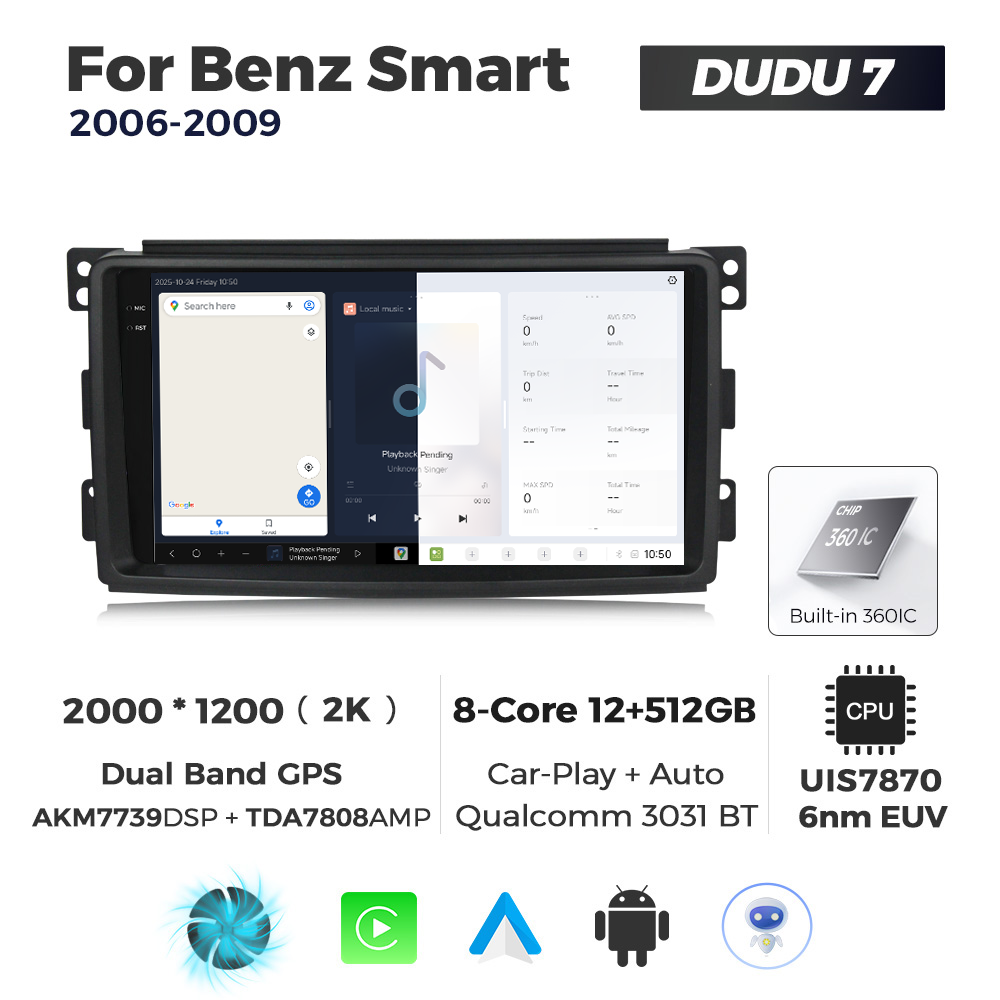 Navigatie Dedicata Benz Smart 2006-2009 DUDU7 9" 12GB RAM, 512GB ROM, Octacore, Ecran 2K, CarPlay&AndroidAuto, Android - imagine 5