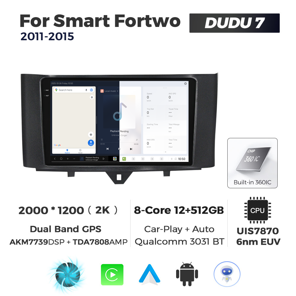 Navigatie Dedicata Benz Smart Fortwo 2011-2015 DUDU7 9" 12GB RAM, 512GB ROM, Octacore, Ecran 2K, CarPlay&AndroidAuto, Android - imagine 5