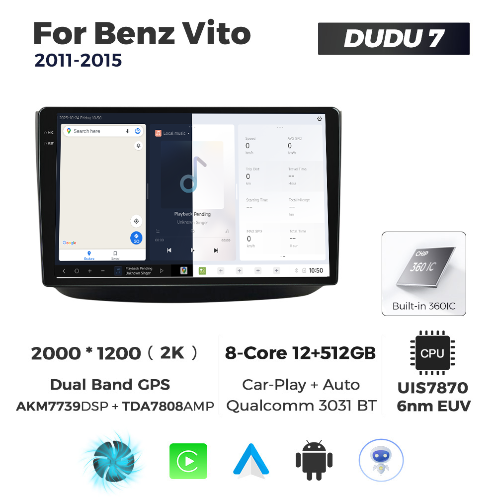 Navigatie Dedicata Benz Vito 2011-2015 DUDU7 9" 12GB RAM, 512GB ROM, Octacore, Ecran 2K, CarPlay&AndroidAuto, Android - imagine 5
