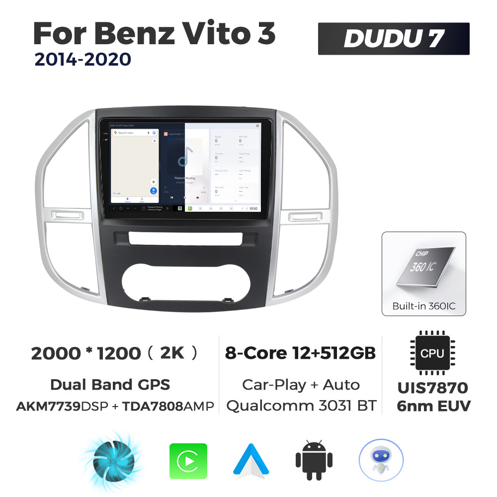 Navigatie Dedicata Benz Vito 3 2014-2020 DUDU7 9" 12GB RAM, 512GB ROM, Octacore, Ecran 2K, CarPlay&AndroidAuto, Android - imagine 5