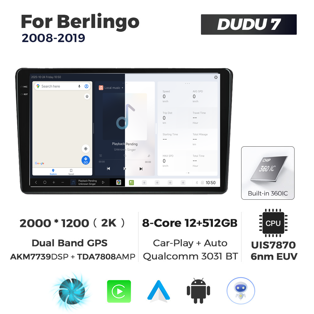 Navigatie Dedicata Citroen Berlingo 2008-2019 DUDU7 9" 12GB RAM, 512GB ROM, Octacore, Ecran 2K, CarPlay&AndroidAuto, Android - imagine 5