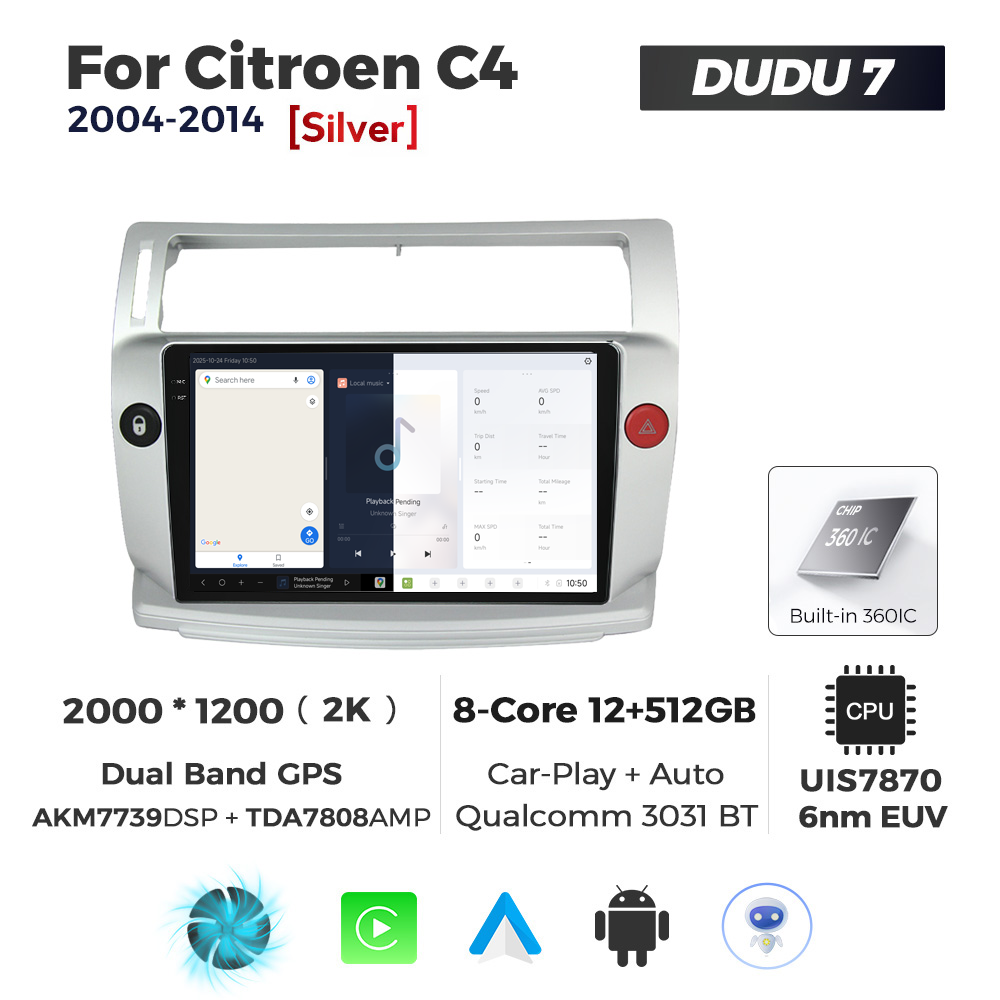 Navigatie Dedicata Citroen C4 2004-2014 DUDU7 9" 12GB RAM, 512GB ROM, Octacore, Ecran 2K, CarPlay&AndroidAuto, Android - imagine 5