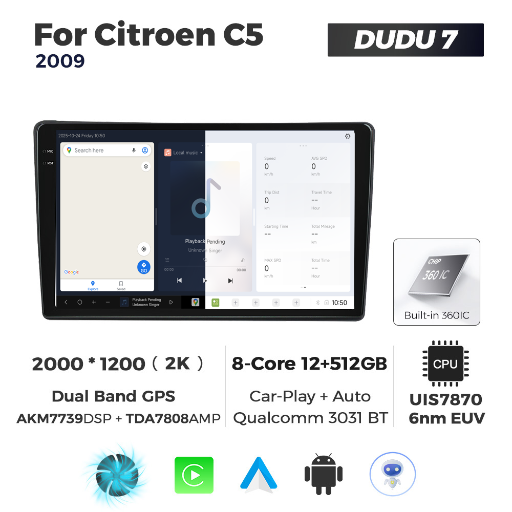 Navigatie Dedicata Citroen C5 DUDU7 9" 12GB RAM, 512GB ROM, Octacore, Ecran 2K, CarPlay&AndroidAuto, Android - imagine 5