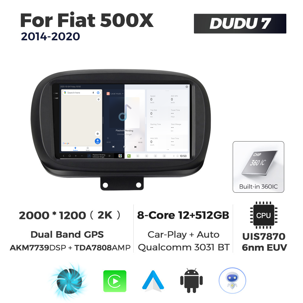 Navigatie Dedicata Fiat 500X 2014-2020 DUDU7 9" 12GB RAM, 512GB ROM, Octacore, Ecran 2K, CarPlay&AndroidAuto, Android - imagine 5