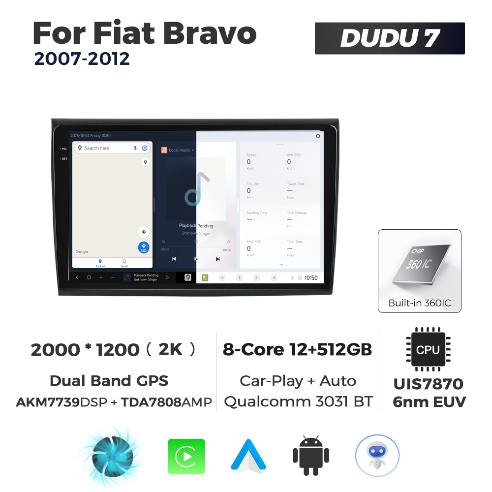Navigatie Dedicata Fiat Bravo 2007-2012 DUDU7 9" 12GB RAM, 512GB ROM, Octacore, Ecran 2K, CarPlay&AndroidAuto, Android - imagine 5