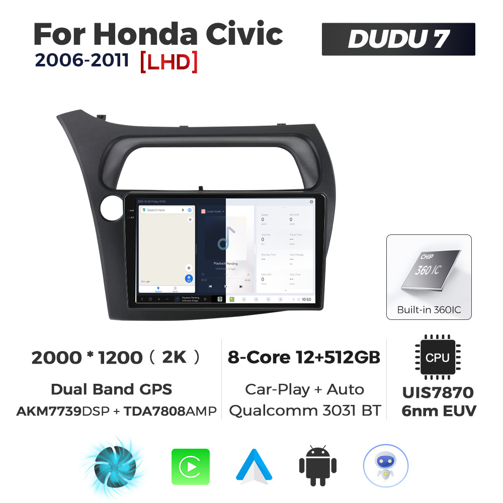 Navigatie Dedicata Honda Civic 2006-2011 DUDU7 9" 12GB RAM, 512GB ROM, Octacore, Ecran 2K, CarPlay&AndroidAuto, Android - imagine 5