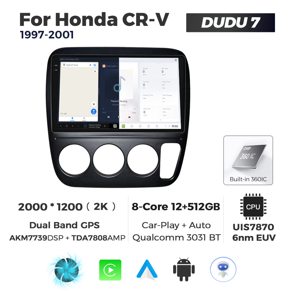 Navigatie Dedicata Honda CRV 1997-2001 DUDU7 9" 12GB RAM, 512GB ROM, Octacore, Ecran 2K, CarPlay&AndroidAuto, Android - imagine 5