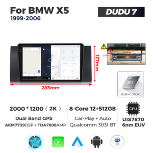 Navigatie Dedicata BMW E39 1999-2006 DUDU7 9" 12GB RAM, 512GB ROM, Octacore, Ecran 2K, CarPlay&AndroidAuto, Android - imagine 5
