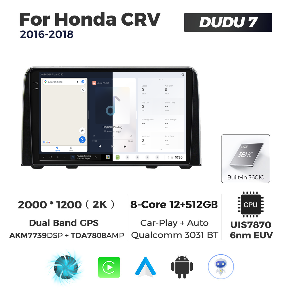 Navigatie Dedicata Honda CRV 2016-2018 DUDU7 9" 12GB RAM, 512GB ROM, Octacore, Ecran 2K, CarPlay&AndroidAuto, Android - imagine 5