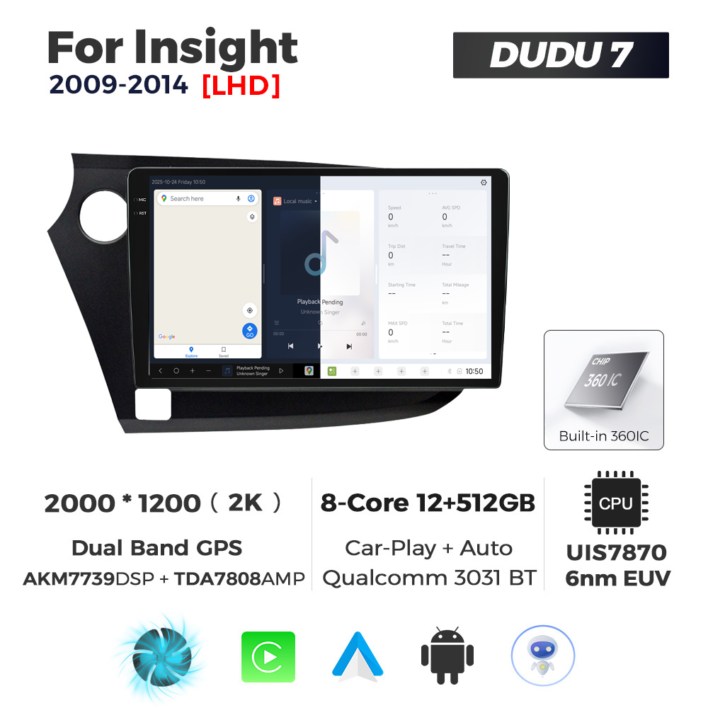Navigatie Dedicata Honda Insight 2009-2014 DUDU7 9" 12GB RAM, 512GB ROM, Octacore, Ecran 2K, CarPlay&AndroidAuto, Android - imagine 5