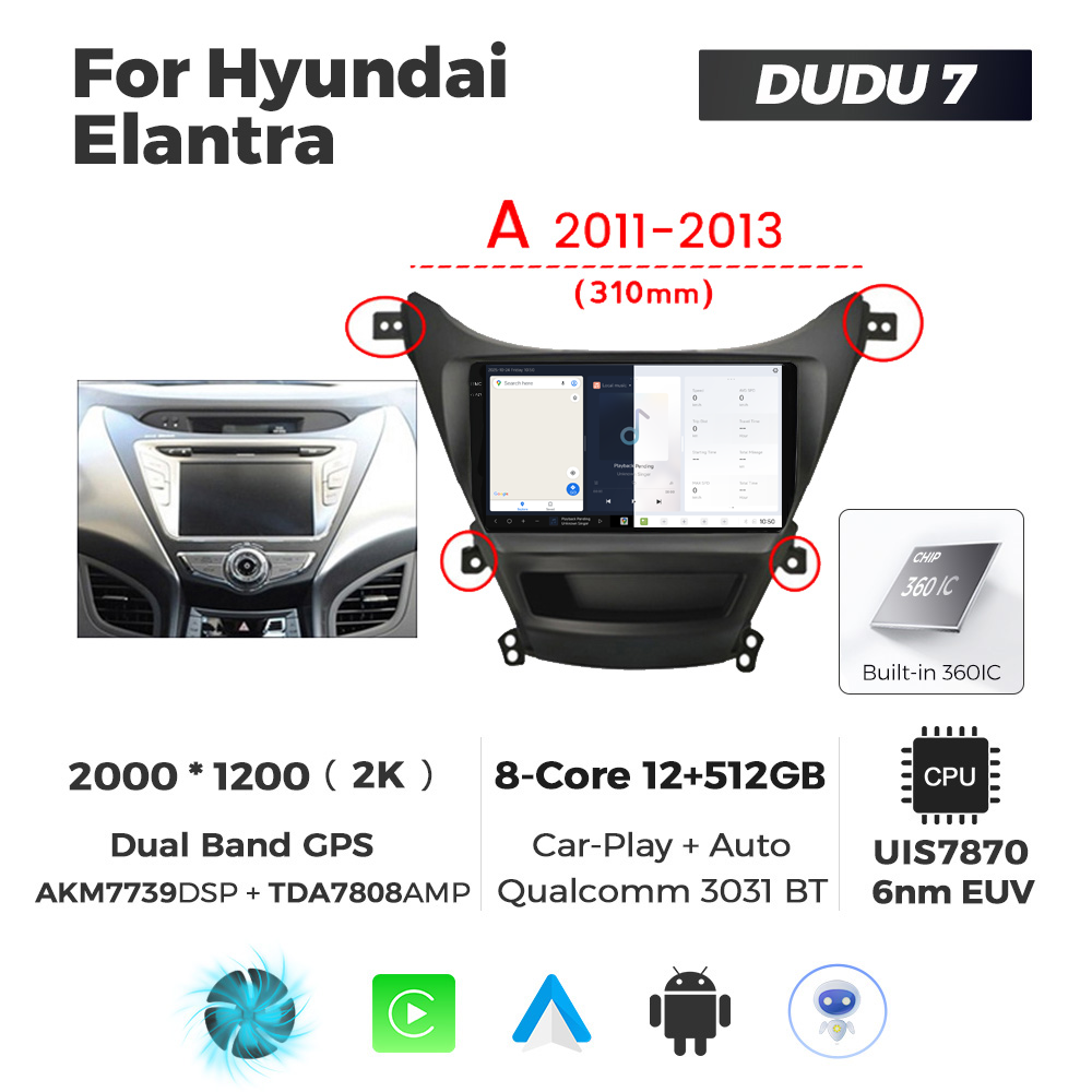 Navigatie Dedicata Hyundai Elantra 2011-2013 A DUDU7 9" 12GB RAM, 512GB ROM, Octacore, Ecran 2K, CarPlay&AndroidAuto, Android - imagine 5
