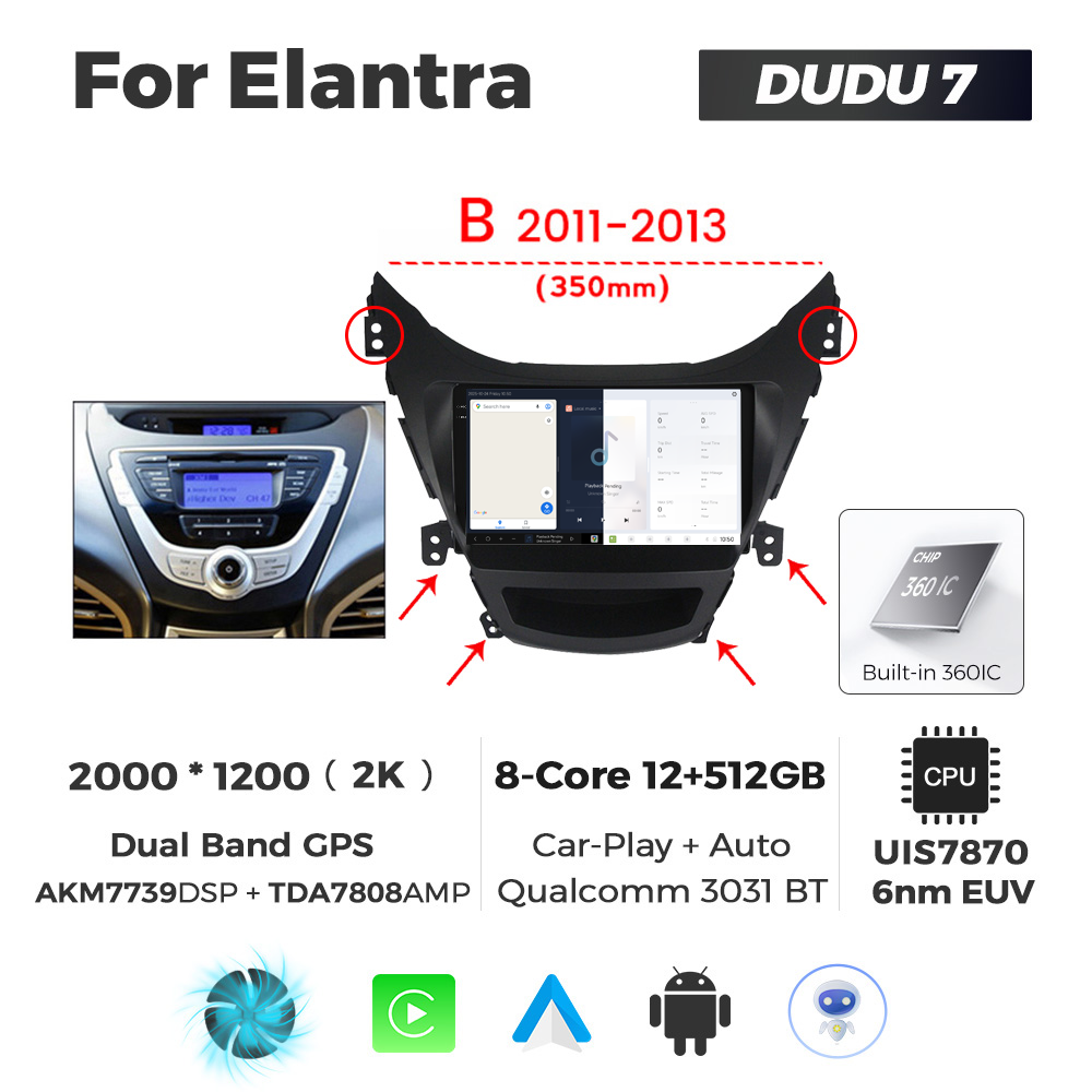 Navigatie Dedicata Hyundai Elantra 2011-2013 B DUDU7 9" 12GB RAM, 512GB ROM, Octacore, Ecran 2K, CarPlay&AndroidAuto, Android - imagine 5
