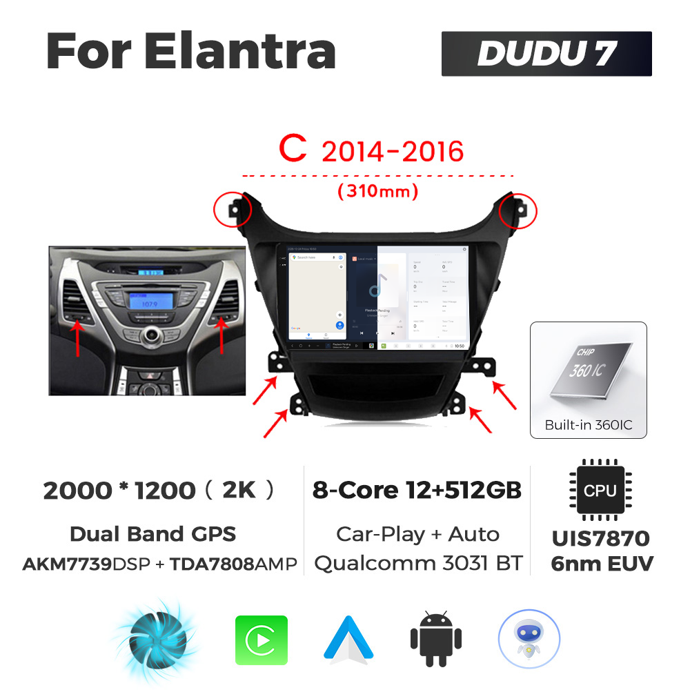 Navigatie Dedicata Hyundai Elantra 2011-2013 C DUDU7 9" 12GB RAM, 512GB ROM, Octacore, Ecran 2K, CarPlay&AndroidAuto, Android - imagine 5