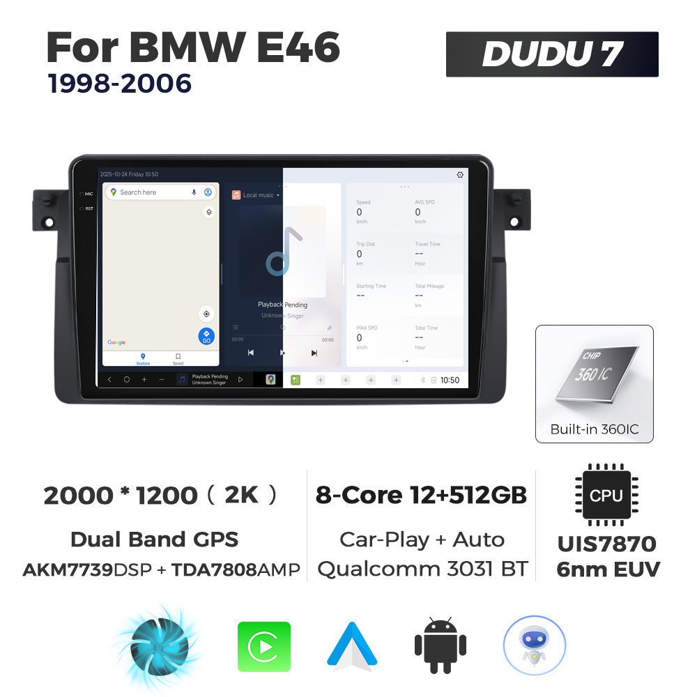 Navigatie Dedicata BMW E46 1998-2006 DUDU7 9" 12GB RAM, 512GB ROM, Octacore, Ecran 2K, CarPlay&AndroidAuto, Android - imagine 5