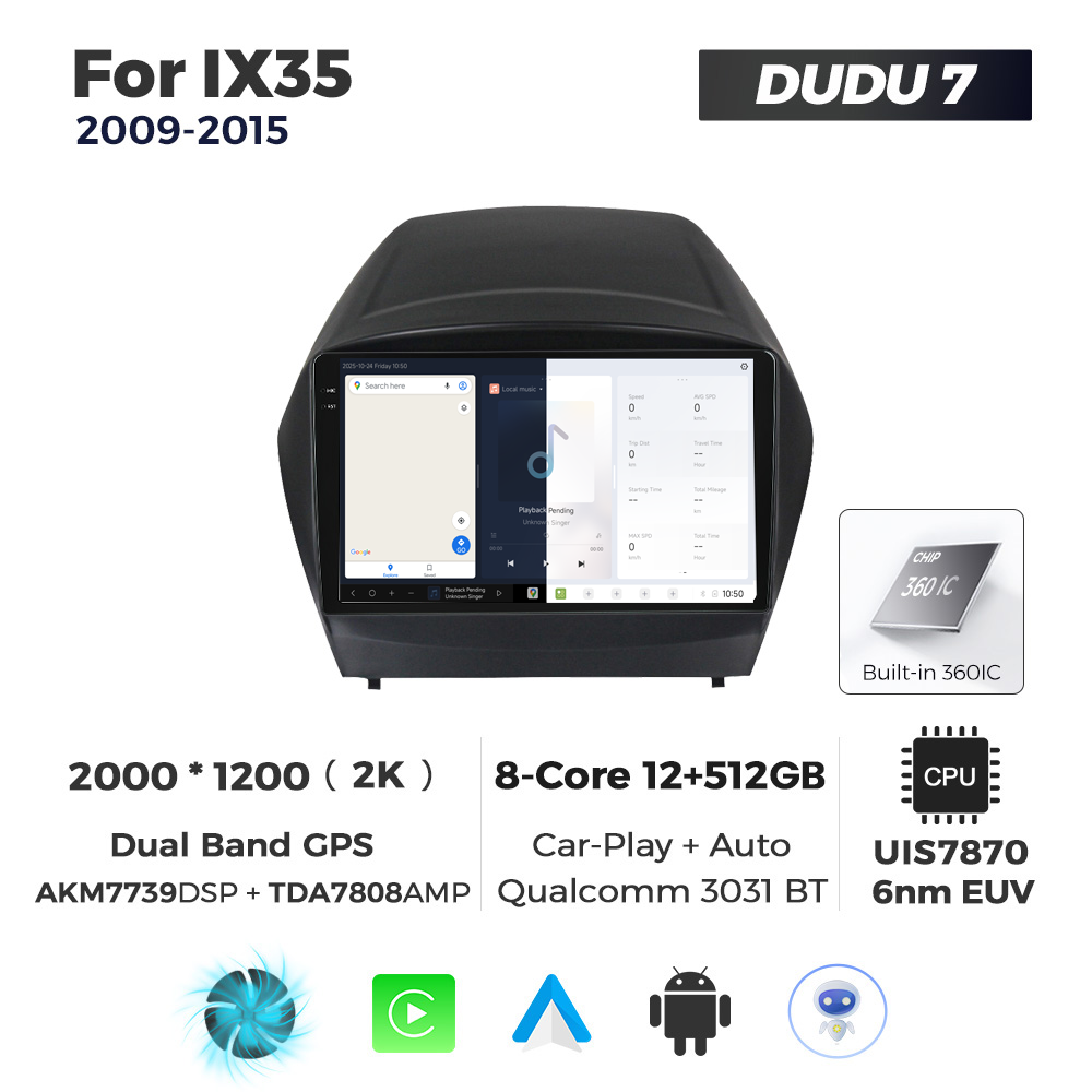 Navigatie Dedicata Hyundai IX35 2009-2015 DUDU7 9" 12GB RAM, 512GB ROM, Octacore, Ecran 2K, CarPlay&AndroidAuto, Android - imagine 5