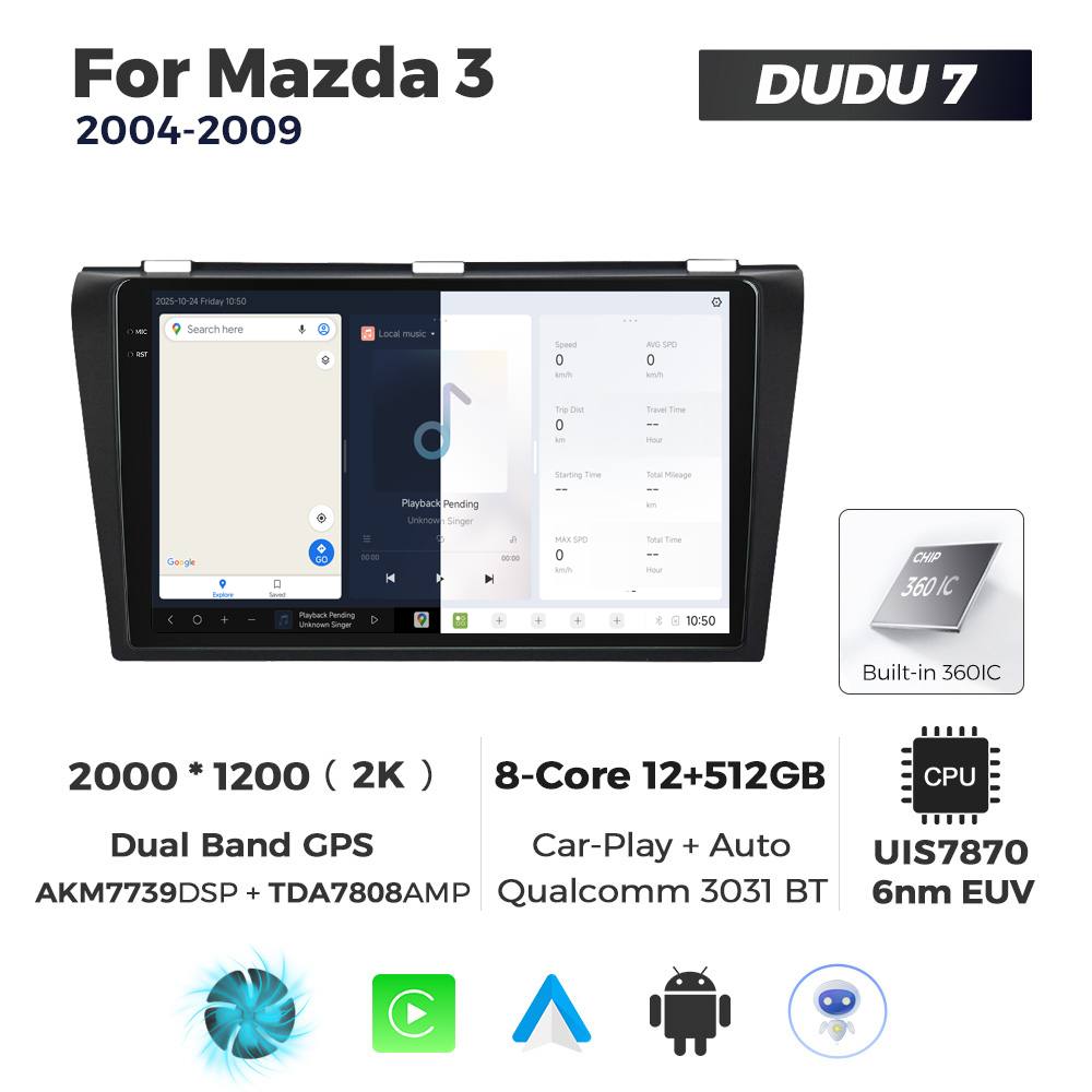 Navigatie Dedicata Mazda 3 2004-2009 DUDU7 9" 12GB RAM, 512GB ROM, Octacore, Ecran 2K, CarPlay&AndroidAuto, Android - imagine 5