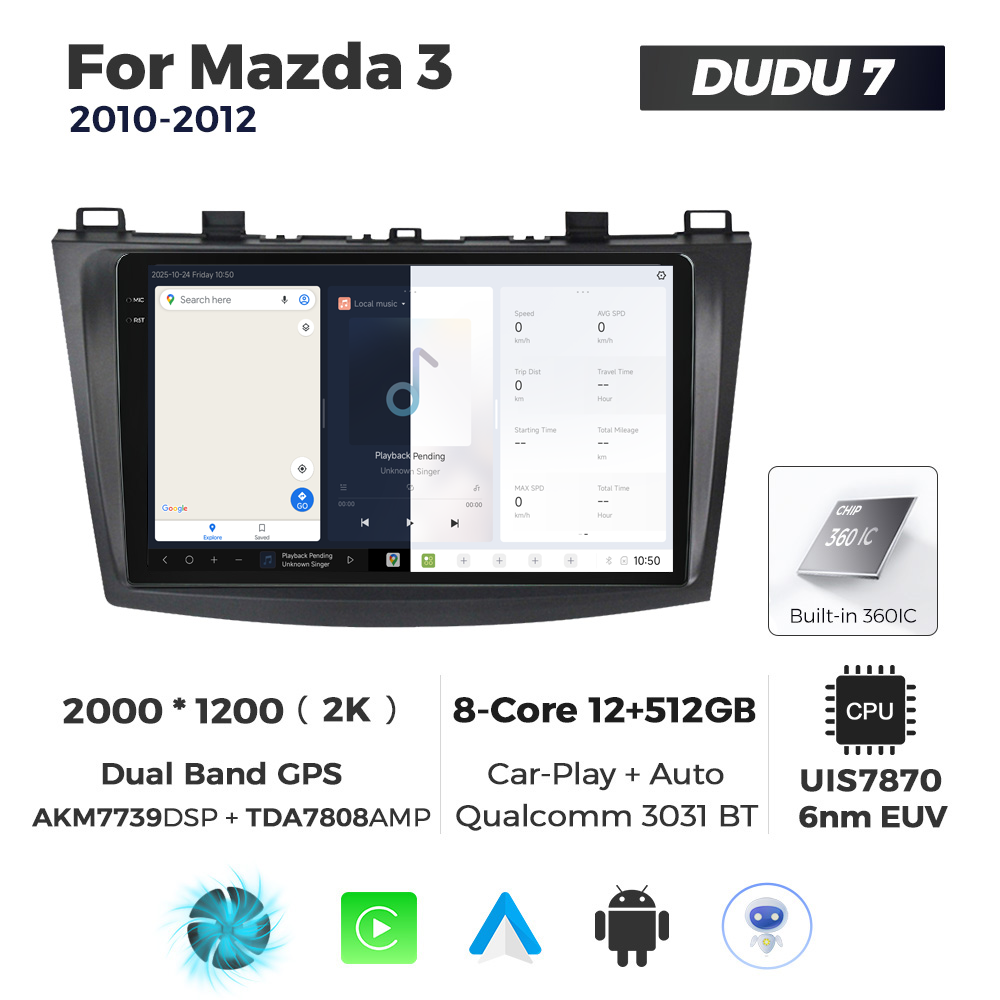 Navigatie Dedicata Mazda 3 2010-2012 DUDU7 9" 12GB RAM, 512GB ROM, Octacore, Ecran 2K, CarPlay&AndroidAuto, Android - imagine 5