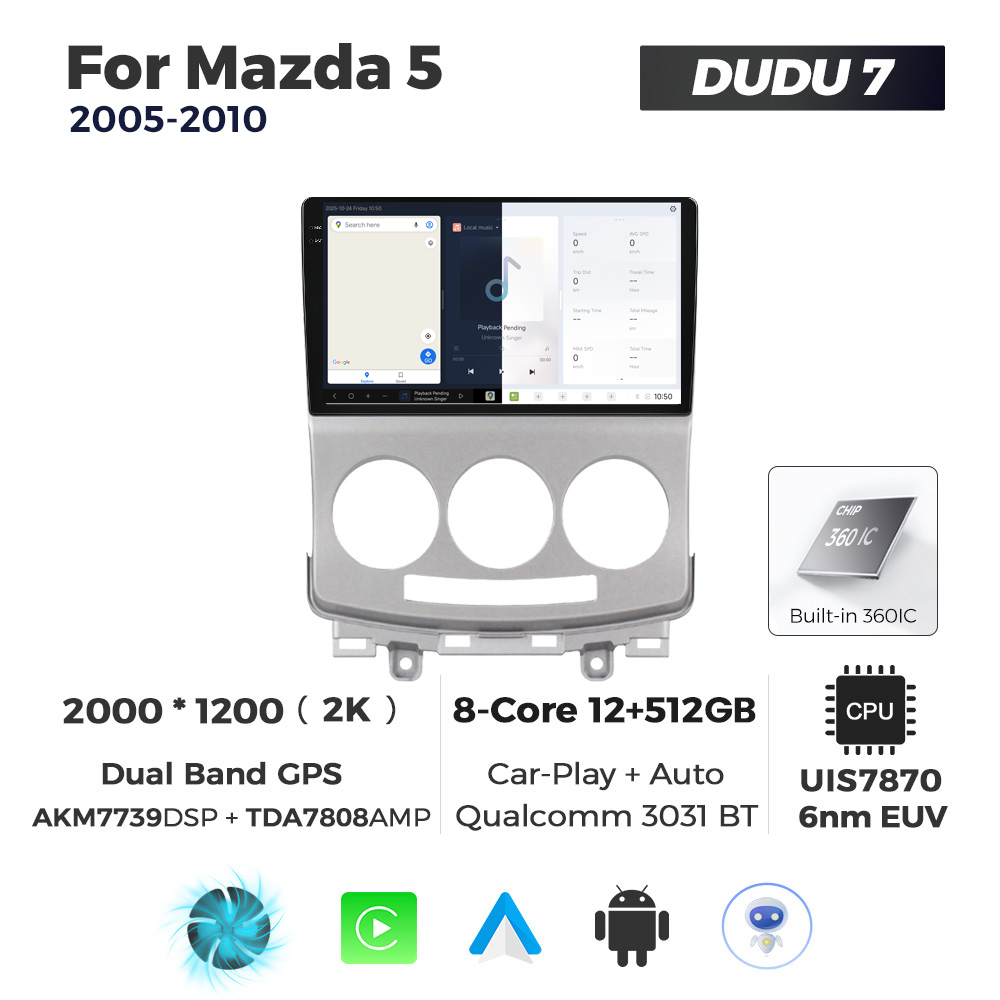 Navigatie Dedicata Mazda 5 2005-2010 DUDU7 9" 12GB RAM, 512GB ROM, Octacore, Ecran 2K, CarPlay&AndroidAuto, Android - imagine 5