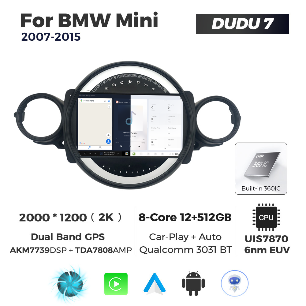 Navigatie Dedicata BMW MINI 2007-2015 DUDU7 9" 12GB RAM, 512GB ROM, Octacore, Ecran 2K, CarPlay&AndroidAuto, Android - imagine 5