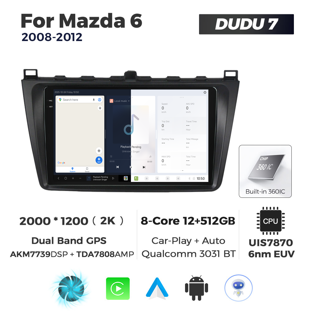 Navigatie Dedicata Mazda 6 2008-2012 DUDU7 9" 12GB RAM, 512GB ROM, Octacore, Ecran 2K, CarPlay&AndroidAuto, Android - imagine 5