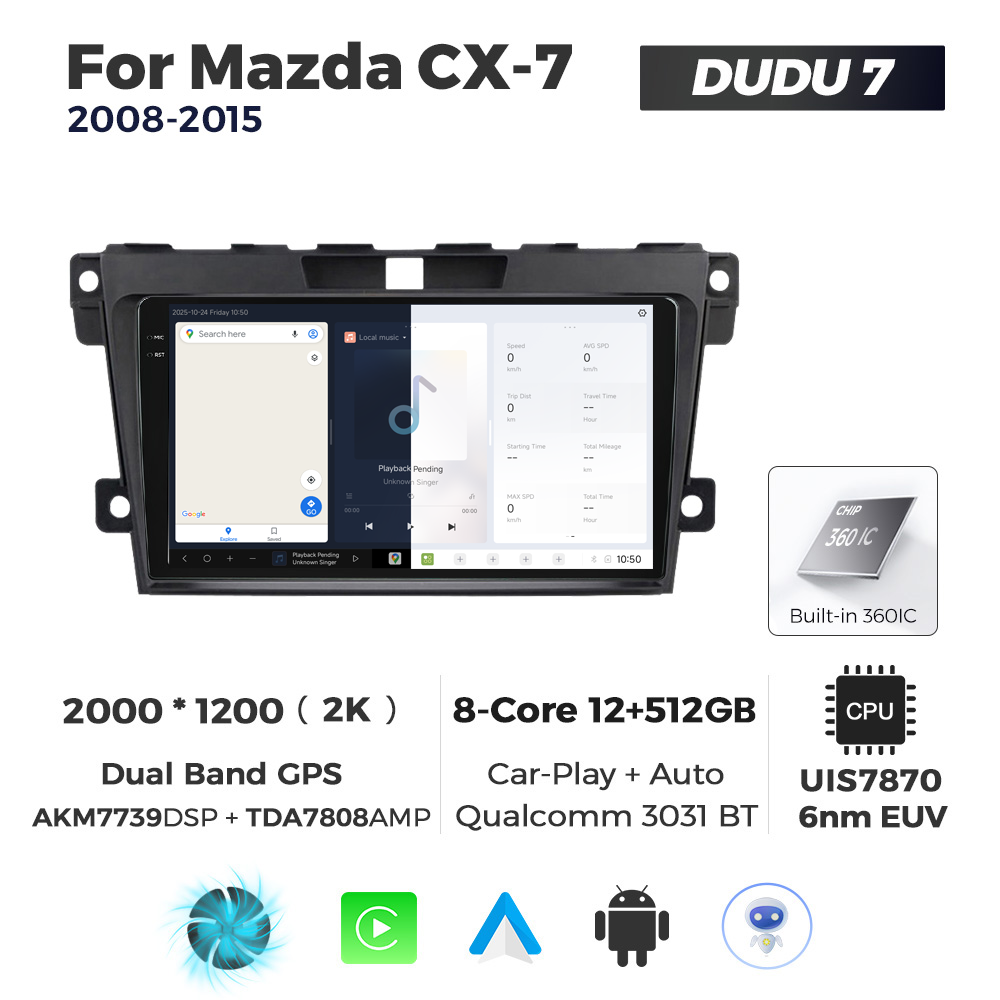 Navigatie Dedicata Mazda CX-7 2008-2015 DUDU7 9" 12GB RAM, 512GB ROM, Octacore, Ecran 2K, CarPlay&AndroidAuto, Android - imagine 5