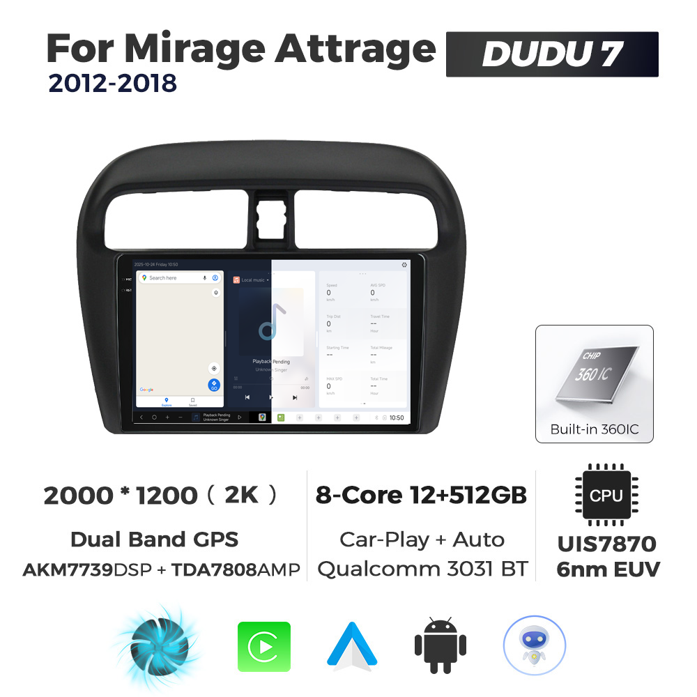 Navigatie Dedicata Mitsubishi Mirage 2012-2018 DUDU7 9" 12GB RAM, 512GB ROM, Octacore, Ecran 2K, CarPlay&AndroidAuto, Android - imagine 5