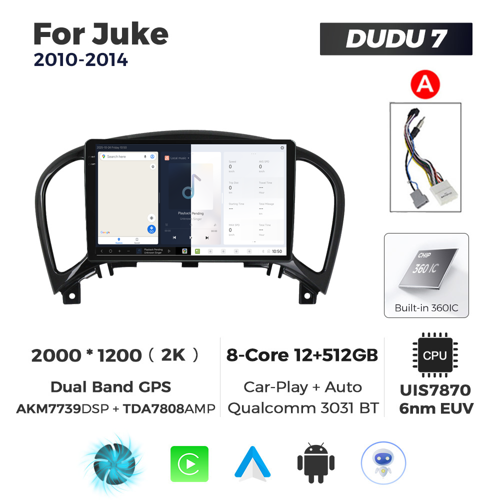 Navigatie Dedicata Nissan Juke 2010-2014 DUDU7 9" 12GB RAM, 512GB ROM, Octacore, Ecran 2K, CarPlay&AndroidAuto, Android - imagine 5