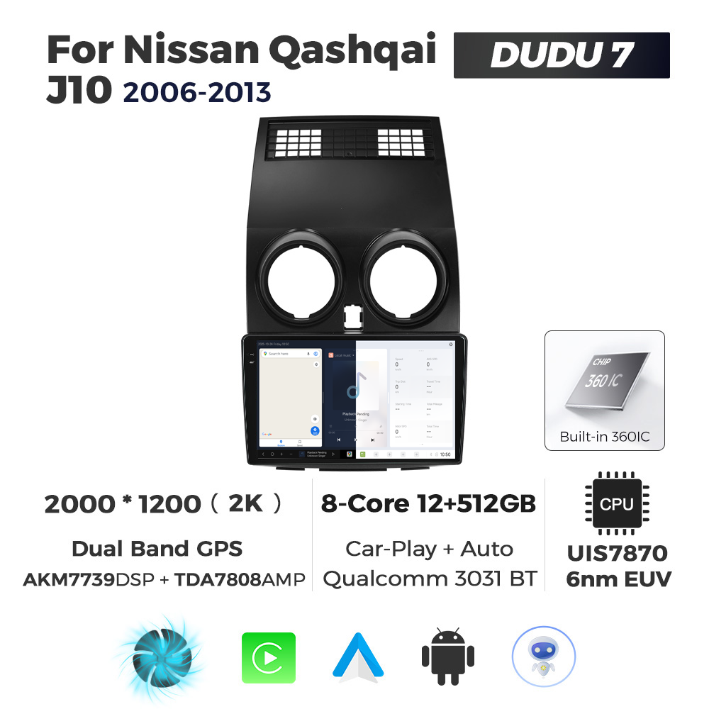 Navigatie Dedicata Nissan Qashqai J10 2006-2013 DUDU7 9" 12GB RAM, 512GB ROM, Octacore, Ecran 2K, CarPlay&AndroidAuto, Android - imagine 5