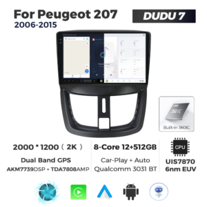 Navigatie Dedicata Peugeot 207 2006-2015 DUDU7 9" 12GB RAM, 512GB ROM, Octacore, Ecran 2K, CarPlay&AndroidAuto, Android - imagine 5