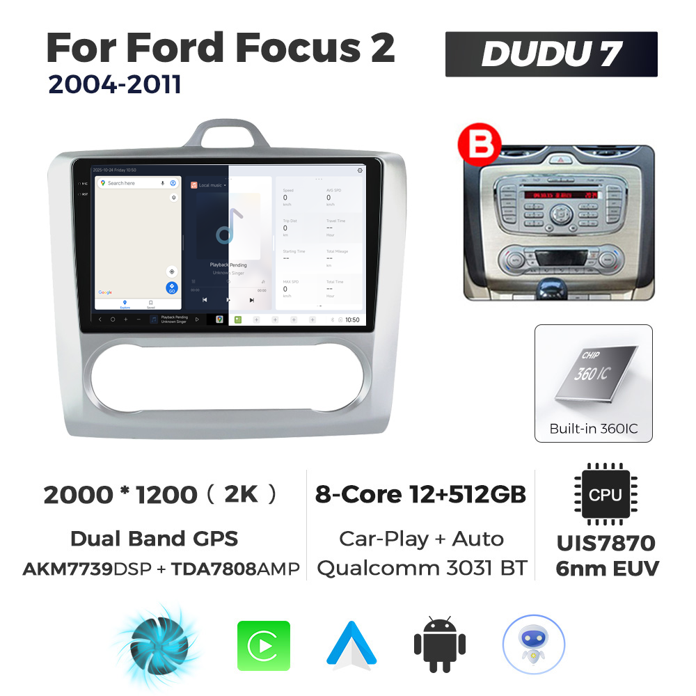 Navigatie Dedicata Ford Focus 2 2004-2011 Clima DUDU7 9" 12GB RAM, 512GB ROM, Octacore, Ecran 2K, CarPlay&AndroidAuto, Android - imagine 5