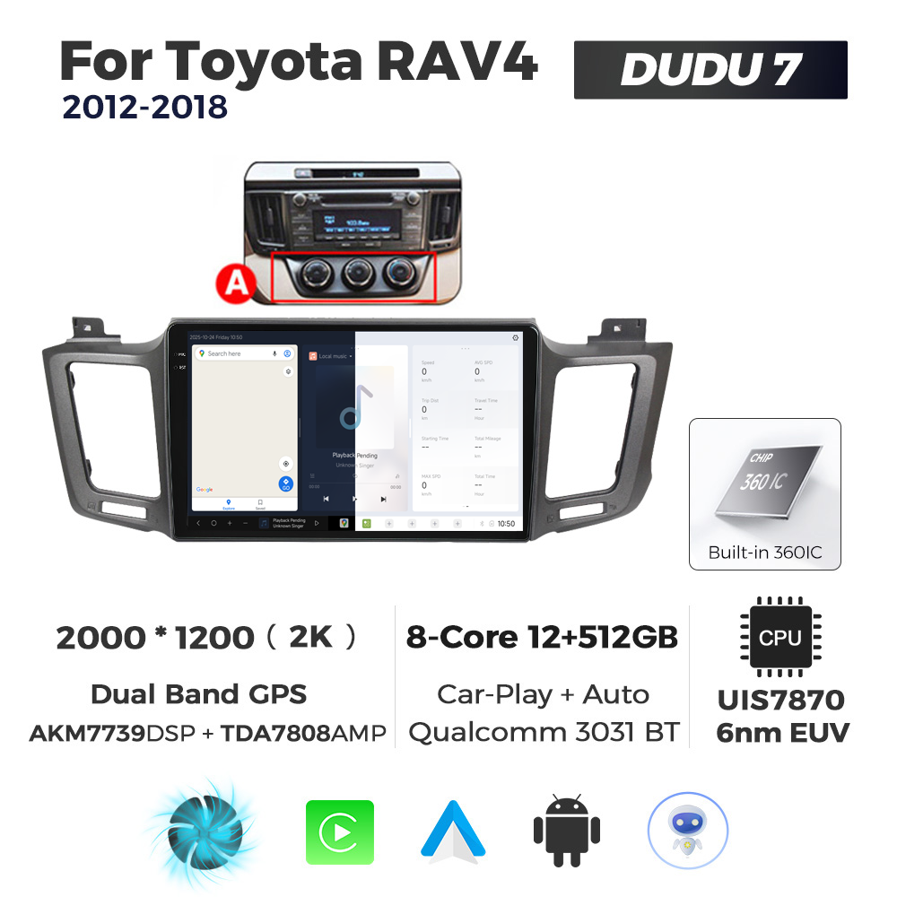Navigatie Dedicata Toyota RAV4 2012-2018 DUDU7 9" 12GB RAM, 512GB ROM, Octacore, Ecran 2K, CarPlay&AndroidAuto, Android - imagine 5
