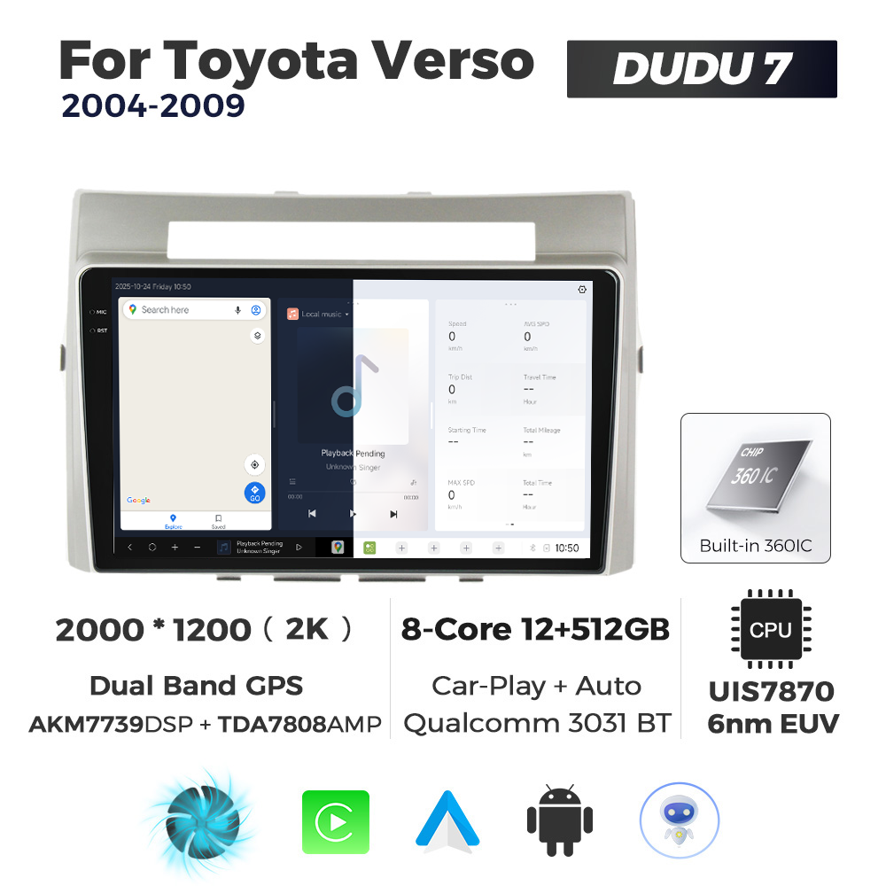 Navigatie Dedicata Toyota Verso 2004-2009 DUDU7 9" 12GB RAM, 512GB ROM, Octacore, Ecran 2K, CarPlay&AndroidAuto, Android - imagine 5