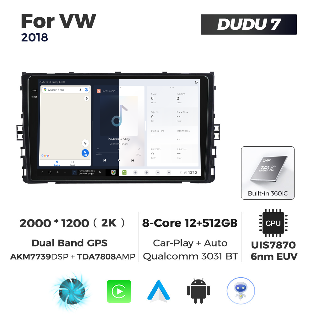 Navigatie Dedicata Volkswagen 2018+ DUDU7 9" 12GB RAM, 512GB ROM, Octacore, Ecran 2K, CarPlay&AndroidAuto, Android - imagine 5
