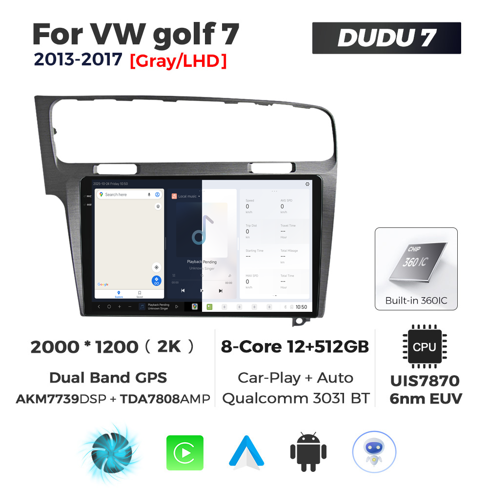 Navigatie Dedicata Volkswagen Golf 7 Gri 2013-2017 DUDU7 9" 12GB RAM, 512GB ROM, Octacore, Ecran 2K, CarPlay&AndroidAuto, Android - imagine 5