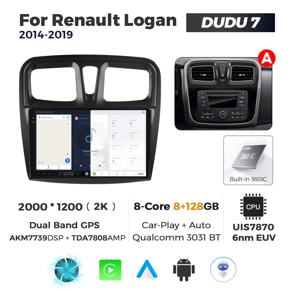 Navigatie Dedicata Renault Logan 2014-2019 Fante Patrate DUDU7 9" 8GB RAM, 128GB ROM, Octacore, Ecran 2K, CarPlay&AndroidAuto, Android - imagine 5